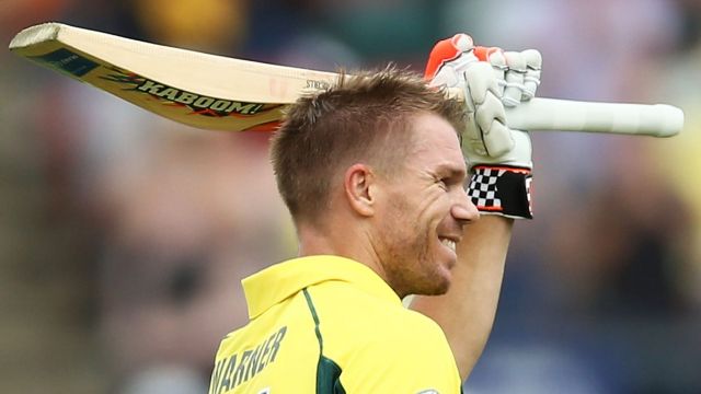 CANBERRA, AUSTRALIA - DECEMBER 06: David Warner of Australia celebrates and acknowledges the crowd after scoring a ...