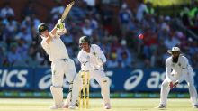 Over the top: Steve Smith played a quickfire innings and was dismissed with victory in sight.