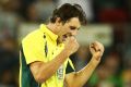 Pat's back: Pat Cummins celebrates one of his four wickets in Canberra.