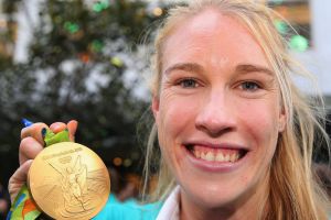 Kim Brennan carried the Australian flag at the closing ceremony in Rio.