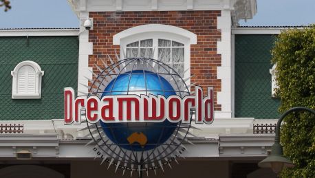 The flag at half mast above the entrance at Dreamworld on October 28, 2016.