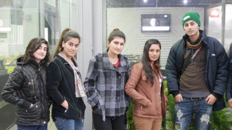 Yazidi refugees at Serres camp in northern Greece (from left): Mayada, 13, Zahra, 18, Shirin, 16, Manisa, 21, and Hashim, 18.