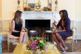 First Lady Michelle Obama meets with Melania Trump for tea in the Yellow Oval Room of the White House, November 10, 2016.