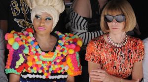 Nicki Minaj and Anna Wintour attend the Carolina Herrera Spring 2012 fashion show during Mercedes-Benz Fashion Week at ...