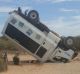 A tourist bus was flipped onto its roof during a forklift rampage on Thevanard Island.