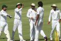 Comfortable:  Rahat Ali celebrates a wicket in Pakistan's victory over the Cricket Australia XI.