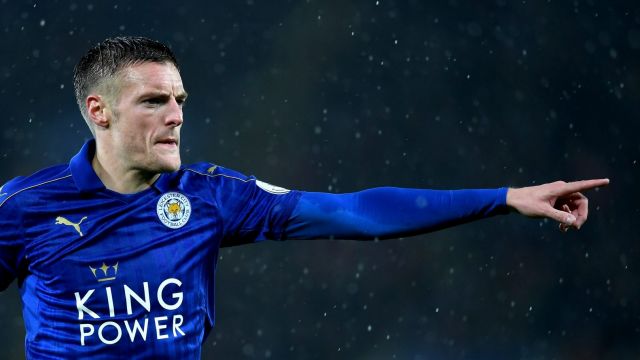 Back in form: Jamie Vardy scored a hat-trick for Leicester.