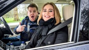 James Corden with Adele on Carpool Karaoke.