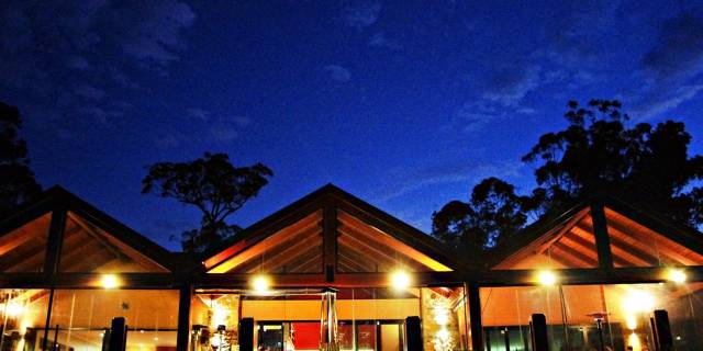 Restaurant front exterior at night