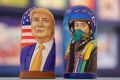 Russian dolls showing Donald Trump and Vladimir Putin in a Moscow shop.