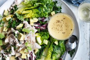 Salad of chicken, avocado and witlof with walnut vinaigrette