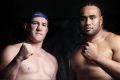 Ready to rumble: Paul Gallen and Junior Paulo at the weigh-in.