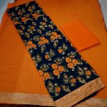 Blue Floral Chanderi Dress Material With Dupatta