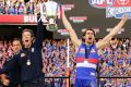 Bob Murphy and Easton Wood hold up the 2016 premiership cup