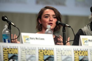 Maisie Williams speaking at the San Diego Comic Con International, for "Game of Thrones", at the San Diego Convention Center in San Diego, California.