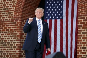 Republican presidential candidate Donald Trump arrives to speak at a campaign rally at Regent University, Saturday, Oct. 22, 2016, in Virginia Beach, Va.