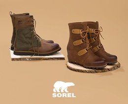 Sorel Shop Now. Image of two Sorel Boots.