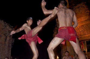 Muay Thai kick boxers at the Sikhoraphum Castle.