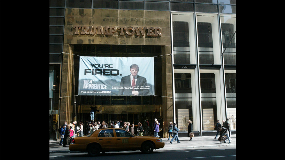 An advertisement for the television show &quot;The Apprentice&quot; hangs at Trump Tower in 2004. The show launched in January of that year. In January 2008, the show returned as &quot;Celebrity Apprentice.&quot;