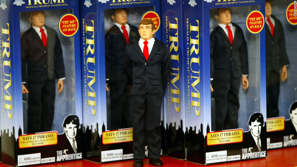 A 12-inch talking Trump doll is on display at a toy store in New York in September 2004.