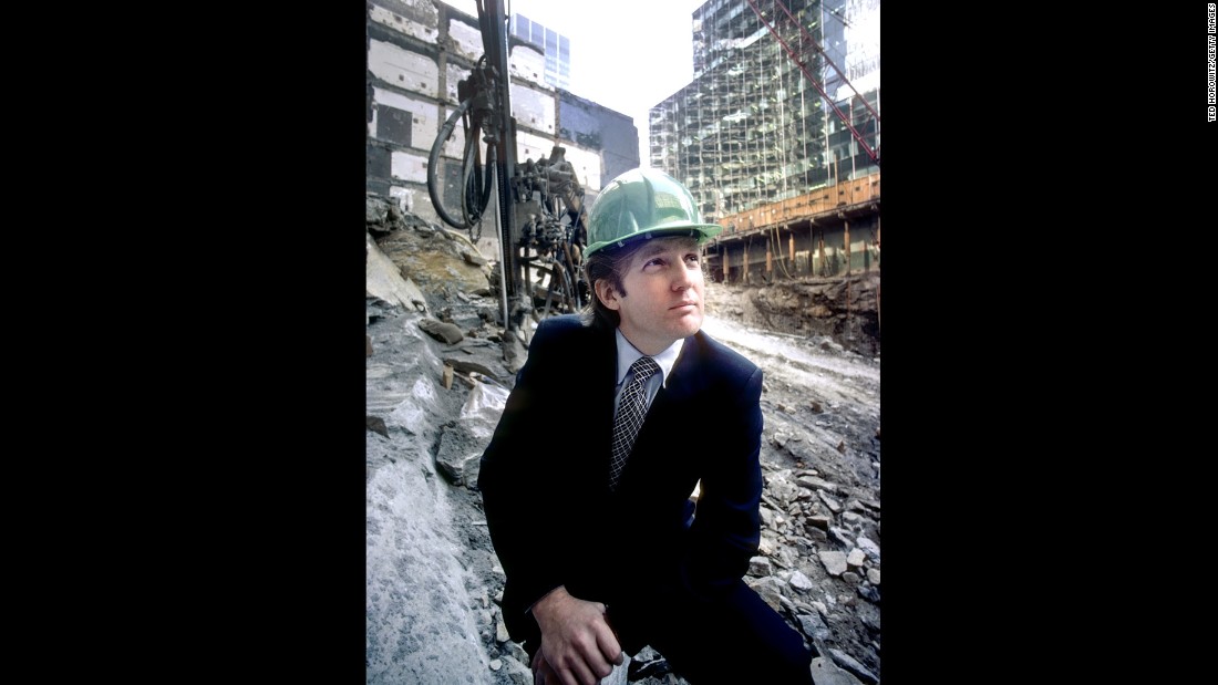 Trump wears a hard hat at the Trump Tower construction site in New York in 1980.