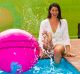 Pool deck ambassador Rice cools off at the Gabba.