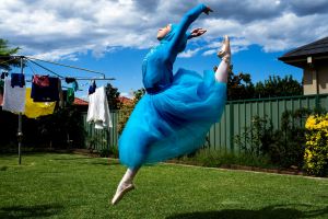 Ballerina Stephanie Kurlow, 14, practicing ballet in her backyard. Stephanie is crowd sourcing to raise money to become ...