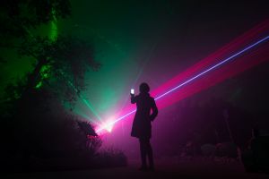 ST AUSTELL, ENGLAND - NOVEMBER 23: The Eden Festival of Light and Sound lasers illuminate the interior of the ...