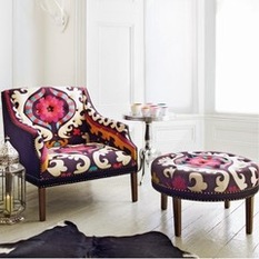 Suzani Print Bath Button Back Armchair - Armchairs & Accent Chairs