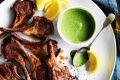 Lamb cutlets with green yoghurt.