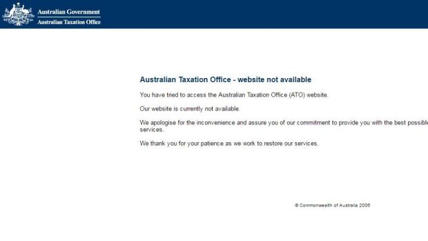 Visitors to the ATO website were greeted with an error message.