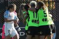 Karly Roestbakken of Canberra United celebrates after scoring a goal.