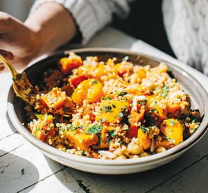 'Neighbourghood': Chermoula roasted Orange and vegetables with chickpeas and cous cous.