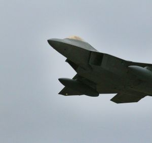 One of 2 U S Airforce's F22 Raptors arrrives at Avalon Airport last night , the high tech fighter aircraft are here for ...