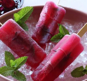 Wild hibiscus mojito popsicles.