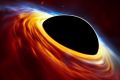 An artist's impression depicts a rapidly spinning supermassive black hole surrounded by an accretion disc.