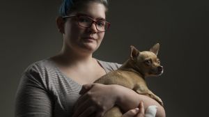 Isabelle Goldstraw with her dog Flea after an attack by two dogs killed her other pet chihuahua in her living room and ...