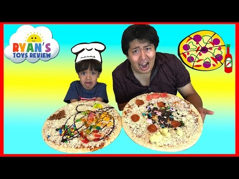 PIZZA CHALLENGE RYAN TOYSREVIEW with Bean Boozled Gross Pizza Candy Surprise Eggs Opening