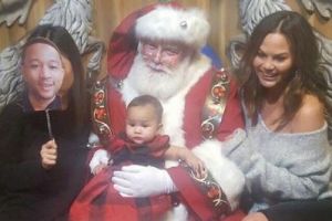 Chrissy Teigen, right, poses with her 8-month-old daughter Luna and a couple of other familiar faces.