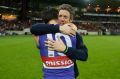 Emotional: Injured Bulldogs skipper Bob Murphy embraces his stand-in, Easton Wood, after the game.