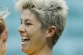 Michelle Heyman, right, celebrates her goal with Clare Polkinghorne during the Rio 2016 group F match between Australia ...