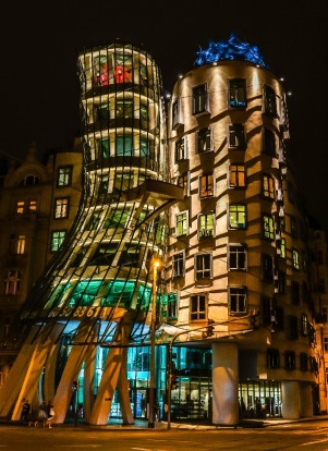 This photo was taken in August 2016 in Prague, Czech Republic.&nbsp; The photo of the Dancing House, designed by ...