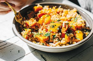 Chermoula roasted orange and vegetables with chickpeas and cous cous from 'Neighbourhood'.