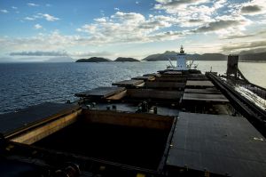 The Companhia Siderurgica Nacional SA (CSN) Tecar iron ore and coal port in Sepetiba bay in Rio de Janeiro, Brazil.