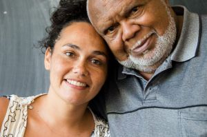 Arts. Young indigenous actor/playwright Katie Beckett with her father Uncle Les Beckett. Photo by Edwina Pickles. Taken ...