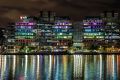 Christmas light projections on the NAB building at Docklands in Melbourne, Australia. 
