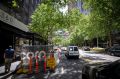 Construction works affecting traffic on Collins Street on Monday. 