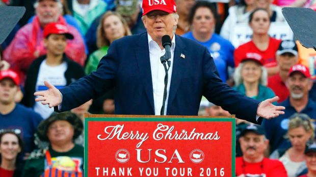 President-elect Donald Trump speaks during his "thank you tour"  at the Ladd-Peebles Stadium, Mobile, Alabama, on Saturday.