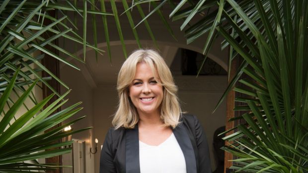 Carla Zampatti's spring-summer 2016 show at her home in Edgecliffe. Samantha Armytage. Thursday 28th April 2016. Photograph by James Brickwood. SMH NEWS 160428