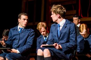 In <i>Spring Awakening</i>: Callum Bodman, left, as Melchior and Pip Carroll as Moritz in the foreground. In the ...